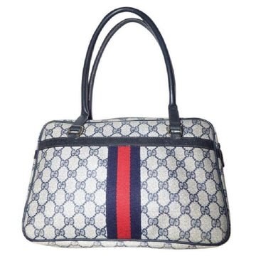 Gucci Guccissima Print Coated Canvas Leather Top Handle Navy G Logo Red Blue Stripe