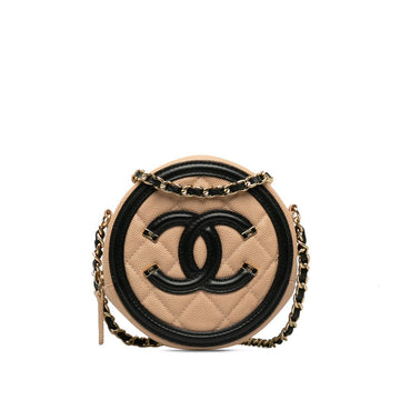 Top Quality Chanel Cocomark CC Figure rounded sliding chain shoulder bag beige black Leather s ladies CHANEL
