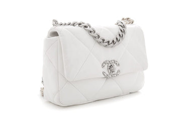 Chanel 19 White Puff Quilted Leather Handbag