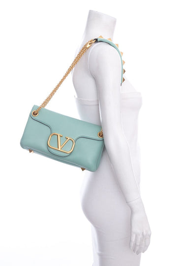 Valentino Stut Sign Shoulder Handbag in Mint Leather Leather