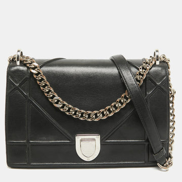 Black Leather Medium Diorama Shoulder Bag