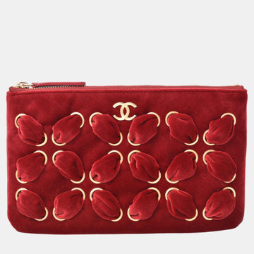 Red Velvet Embellished Clutch Bag