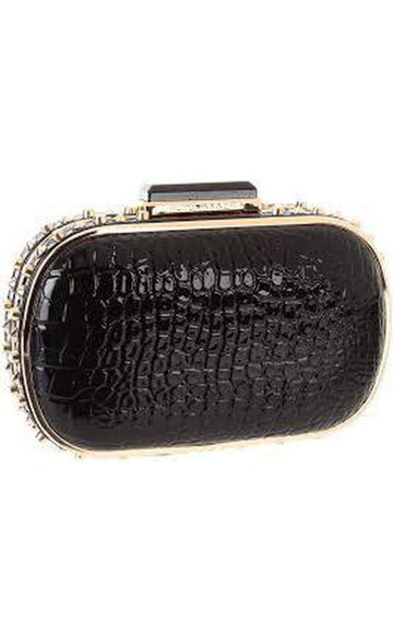 Alexa Black Patent Faux Leather Clutch
