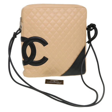 Top Quality Chanel Cambon Line Shoulder Bag Leather Skin Beige CC Auth am4027