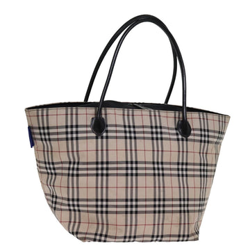 Burberry Nova Check Blue Label Tote Bag Nylon Beige Auth am6318
