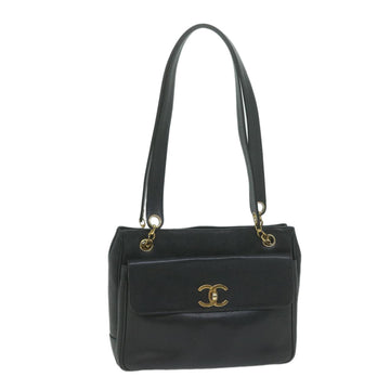 Top Quality Chanel Chain Turn Lock Shoulder Bag Leather Skin Black CC Auth ar11351