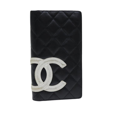 Top Quality Chanel Cambon Line Wallet Leather Black Silver CC Auth ar12418