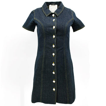 Top Quality Chanel Leather/denim Dress Navy #36