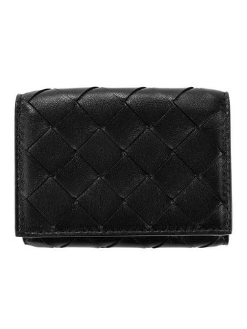 Luxury Bottega Veneta Intrecciato Continental Leather Half Wallet Black
