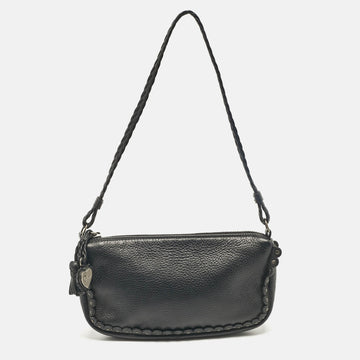 Black Leather Ethnic Clutch Bag