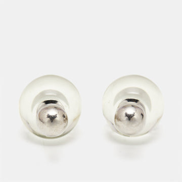Dior Tribales Clear Resin Silver Tone Stud Earrings