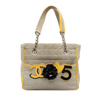 Top Quality Chanel None.5 Chocolate Bar Camellia Chain Handbag A31573 Yellow Gr Leather/canvas Emmeline  CHANEL
