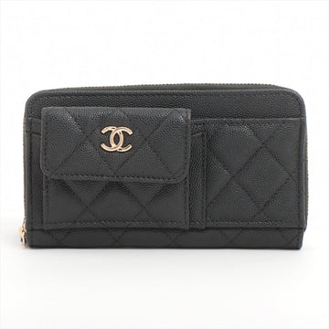 Top Quality Chanel Matrasse Leather S Compact Wallet Black Gold  29th