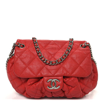 Washed Lambskin Quilted Medium Chain Around Messenger Red