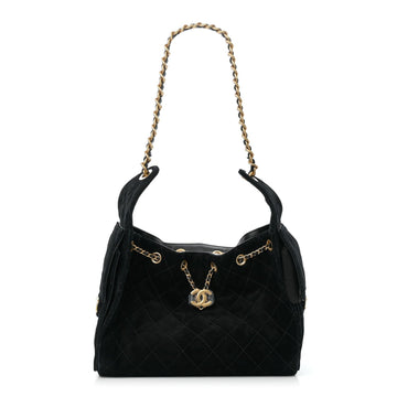 Suede Quilted Small Chanel 25 Handbag Black
