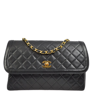 Top Quality Chanel Black Leather Straight Flap Shoulder Bag
