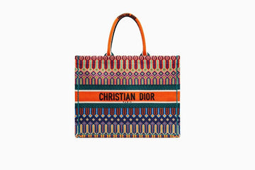 DIR DARK MULTICOLOR LARGE BOOK TOTE CANVAS EMBROIDERY