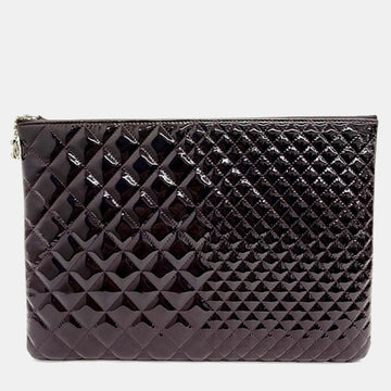Wine Patent Leather Large Clutch Bag