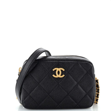 CHANEL Chain Melody Camera Bag Quilted Caviar Small
