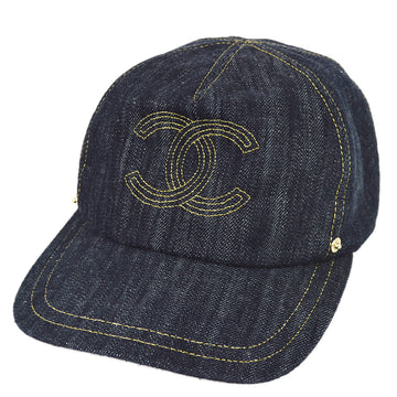 Top Quality Chanel Indigo Leather/denim Cap Hat Small New #M