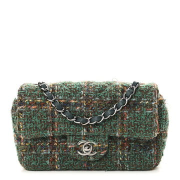 Tweed Quilted Mini Rectangular Flap Green