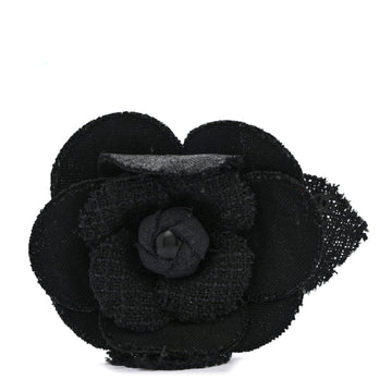 Tweed Fabric Camellia Pin Brooch Black