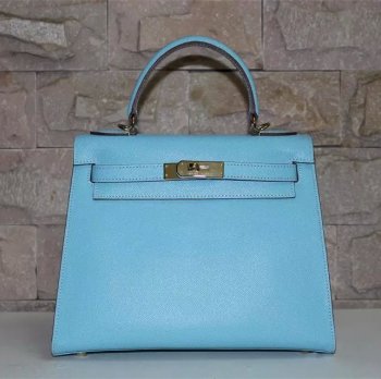 Hermes Kelly 28cm Leather Leather Handbag Light Blue Gold