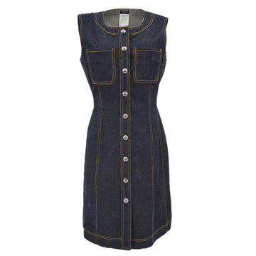 Top Quality Chanel Sleeveless Leather/denim Dress Indigo E97 #42