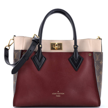 On My Side Tote Leather with Monogram Canvas MM