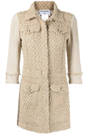 Beige Tweed Mid-length Jacket