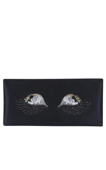 Black Harlow Eye-Embellished Envelope Clutch