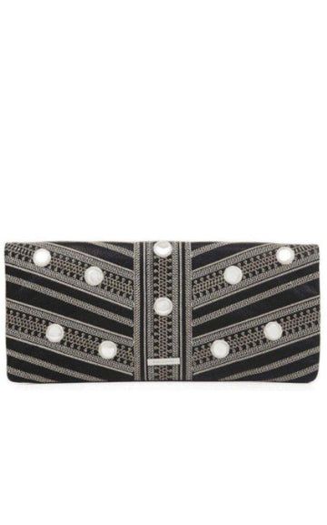 Black Leather Fold Over Clutch