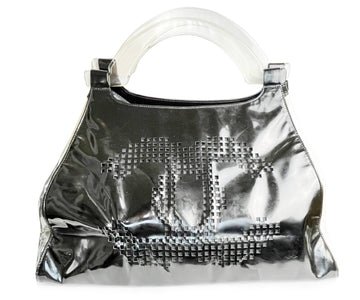 Top Quality Chanel Black Patent Leather Punch Hole Clear Handle XXL Handbag