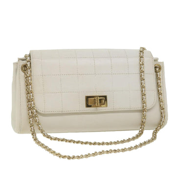 Top Quality Chanel Choco Bar line Chain Shoulder Bag Leather White CC Auth bs10047