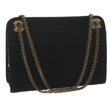 Top Quality Chanel Chain Shoulder Bag Cotton Black CC Auth bs11474
