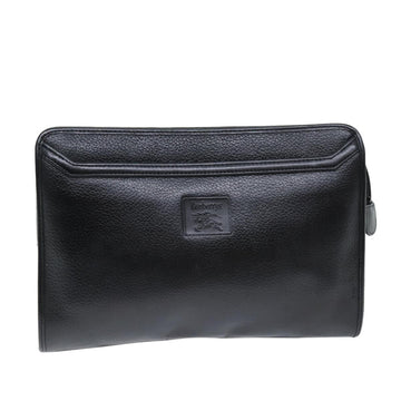 BurberrySs Clutch Bag Leather Black Auth bs14647