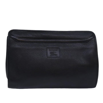 BurberrySs Clutch Bag Leather Black Auth bs15681