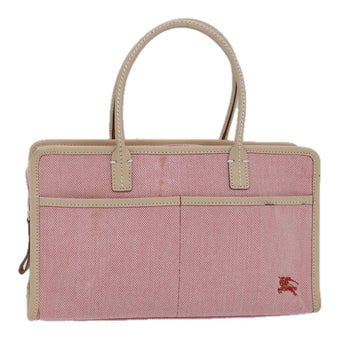 Burberry Nova Check Blue Nobel Hand Bag Canvas Pink Beige Auth bs15726