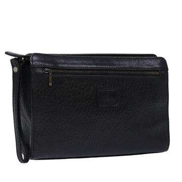 BurberrySs Clutch Bag Leather Black Gold Auth bs16534