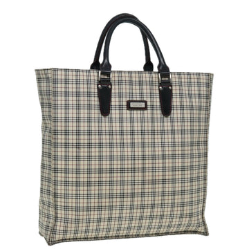 Burberry Nova Check Blue Label Hand Bag Nylon Beige Silver Auth bs16646