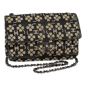 Top Quality Chanel Clover Turn Lock Chain Shoulder Bag Leather/canvas Black Silver CC Auth bs16983