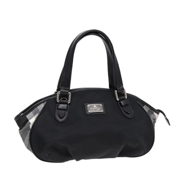 Burberry Nova Check Blue Label Hand Bag Nylon Silver Black Auth bs17294