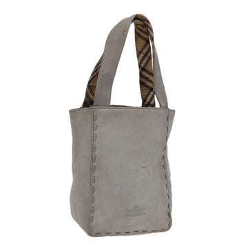 BurberrySs Hand Bag Leather Gray Silver Auth bs17438