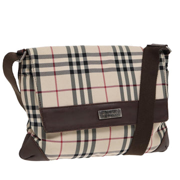 Burberry Nova Check Shoulder Bag Nylon Beige Brown Silver Auth bs17441