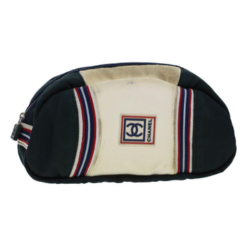 Top Quality Chanel Clutch Bag Leather/canvas White Navy CC Auth bs5370