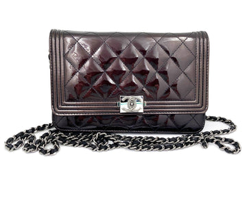 Top Quality Chanel Burgundy Patent Leather Boy Wallet on Chain WOC Crossbody Bag
