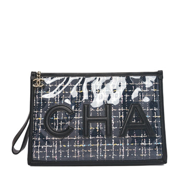 Tweed PVC Lambskin Large Pouch Black