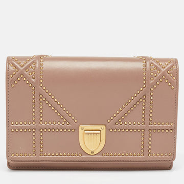Pink Leather Studded Diorama Wallet on Chain