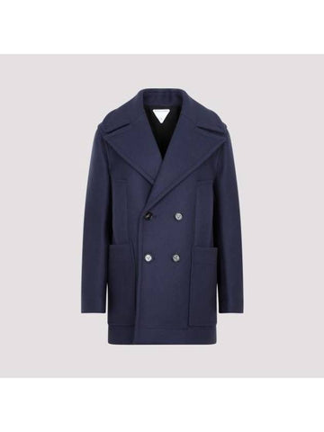 Luxury Bottega Veneta Wool Double Coat Navy
