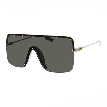 Gucci Shield Rimless, with a Gold frame and Grey lens.
